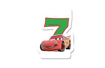 Cars dortová svíčka bílá se zeleným číslem 7 a s autíčkem