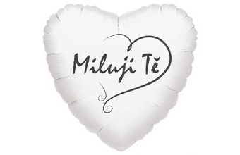 Balónek srdíčko bílé Miluji Tě černý tisk