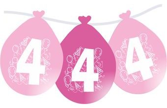 Balonky narozeniny číslo 4, visící 5ks růžové