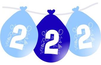 Balonky narozeniny číslo 2, visící 5ks modré