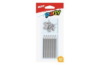 dortové svíčky stříbrné 12ks+12ks držák 8800078