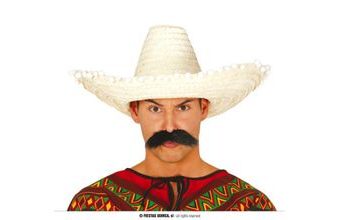 Slaměný klobouk sombrero s bambulkami - Mexiko 50 cm