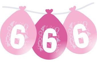 Balonky narozeniny číslo 6, visící 5ks růžové