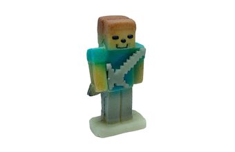 Steve z Minecraft - modrý s mečem - marcipánová figurka