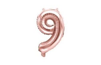 Balón foliový číslice růžovozlatá - Rose Gold 35 cm - 9 (NELZE PLNIT HELIEM)