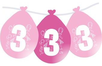 Balonky narozeniny číslo 3, visící 5ks růžové