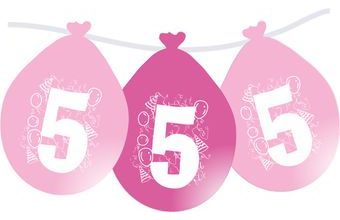 Balonky narozeniny číslo 5, visící 5ks růžové