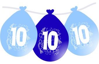 Balonky narozeniny číslo 10, visící 5ks modré