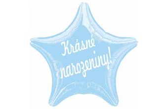 Balónek fóliový světle modrá hvězda Krásné narozeniny!