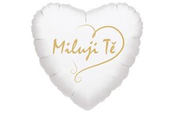 Balónek srdíčko bílé Miluji Tě zlatý tisk
