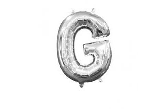 Písmeno G stříbrný foliový balónek 33 cm x 22 cm