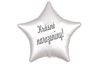 Balónek fóliový bílá hvězda saten Krásné narozeniny!