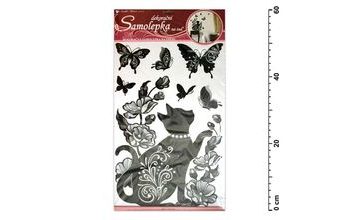 Samolepící dekorace 10016 černé kotě s glitry a kamínky 60x32cm