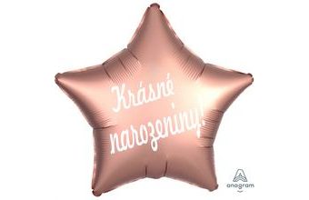 Balónek fóliový růžovo zlatá hvězda Krásné narozeniny!