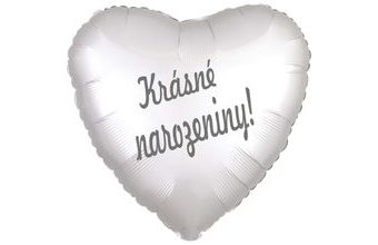 Balónek fóliový bílé srdíčko saten Krásné narozeniny!