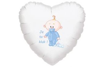 Balónek bílý fóliový srdíčko Je to kluk!