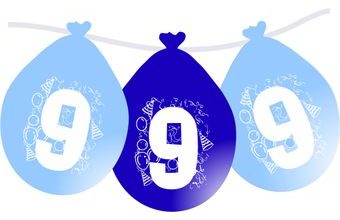 Balonky narozeniny číslo 9, visící 5ks modré