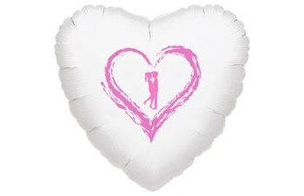 Srdíčko balónek bílý fóliový se srdíčkem a panáčky