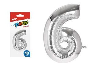 balónek č. 6 nafukovací fóliový 40 cm - stříbrný 8000139