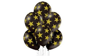 Balónky černé s potiskem zlaté hvězdy 6 ks 30 cm