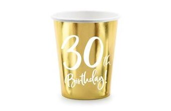 Papírové kelímky 30 LET - narozeniny - zlaté - 220 ml, 6 ks