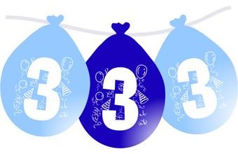 Balonky narozeniny číslo 3, visící 5ks modré