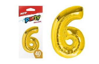 balónek č. 6 nafukovací fóliový 40 cm - zlatý 8000179