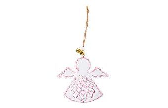 anděl plech 9cm se závěsem - bílý s ornamentem 8885836