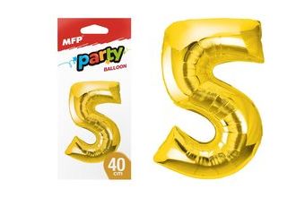 balónek č. 5 nafukovací fóliový 40 cm - zlatý 8000178