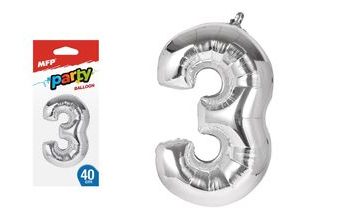 balónek č. 3 nafukovací fóliový 40 cm - stříbrný 8000136