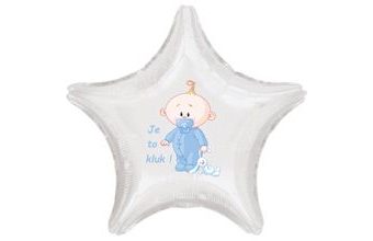 Balónek bílý fóliový hvězda Je to kluk!