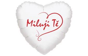 Balónek srdíčko bílé Miluji Tě červený tisk