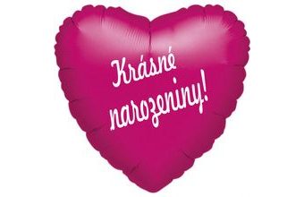 Fóliový balónek srdíčko tmavě růžové Krásné narozeniny!