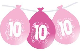 Balonky narozeniny číslo 10, visící 5ks růžové