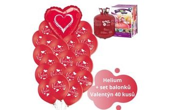 Helium set velký - červené balónky Valentýn 40 ks