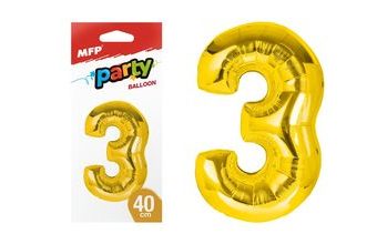 balónek č. 3 nafukovací fóliový 40 cm - zlatý 8000176