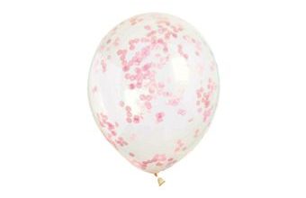 Balónky 6 ks 30 cm - průhledné s konfety růžovými
