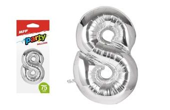 balónek č. 8 nafukovací fóliový 75 cm - stříbrný 8000169