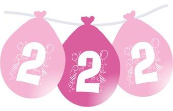 Balonky narozeniny číslo 2, visící 5ks růžové