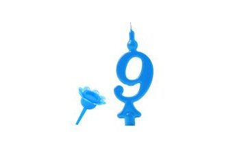 Narozeninová svíčka se zapichovacím stojánkem - Číslice modrá 9