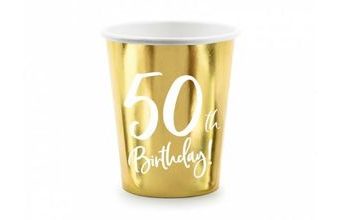 Papírové kelímky 50 LET - narozeniny - zlaté - 220 ml, 6ks