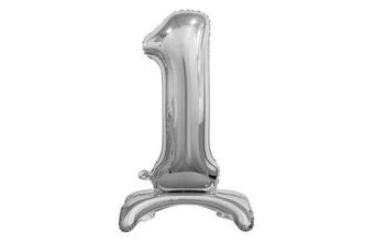 Balón foliový číslice STŘIBRNÁ na podstavci, 74 cm - 1