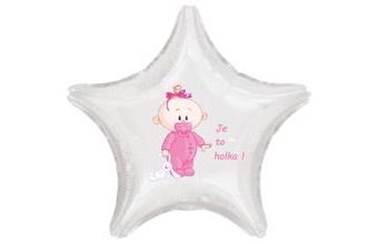 Balónek bílý fóliový hvězda Je to holka!