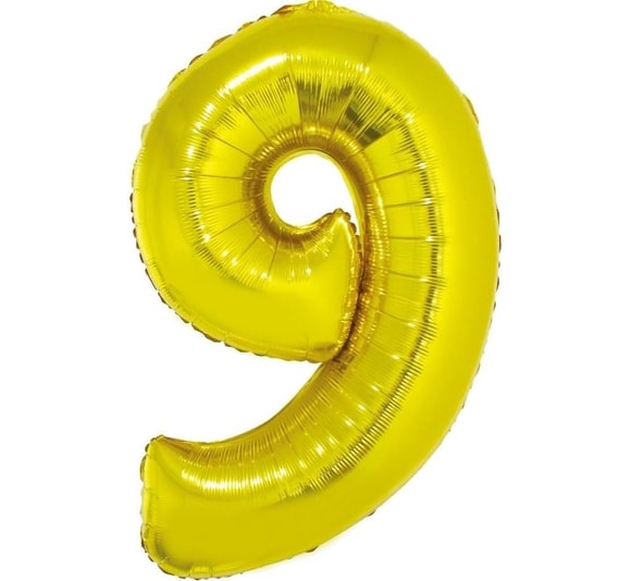 Balón foliový číslice zlatá 35 cm - 9 (NELZE PLNIT HELIEM)