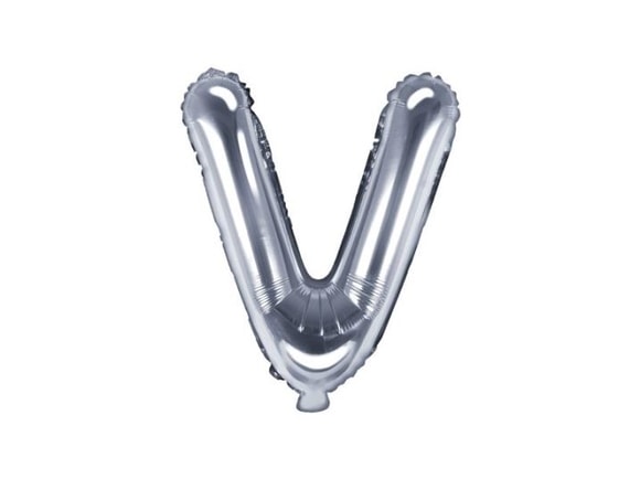 Balón foliový písmeno "V", 35 cm, stříbrný (NELZE PLNIT HELIEM)