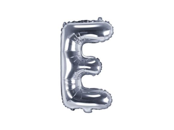 Balón foliový písmeno "E", 35 cm, stříbrný (NELZE PLNIT HELIEM)