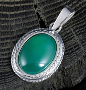 AGATE - GREEN, SILVER PENDANT - PENDANTS WITH GEMSTONES, SILVER