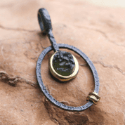 OMEGA SILVER PENDANT WITH MOLDAVITE, GOLD PLATED - MOLDAVITE