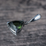 TRIANGULAR, SILVER PENDANT WITH MOLDAVITE, AG 925 - MOLDAVITES, CZECH