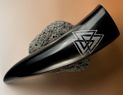 VALKNUT, CARVED DRINKING HORN - DRINKING HORNS